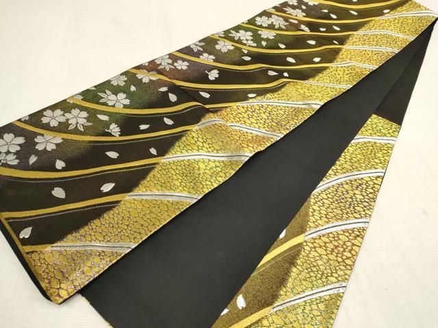 【着物と帯 時流】F24212s◇正絹 袋帯◇振袖にも 花籠 楓 桜 美品 六通 着物と帯 時流】F24212s◇正絹 袋帯◇振袖にも 花籠 楓 桜 美品
