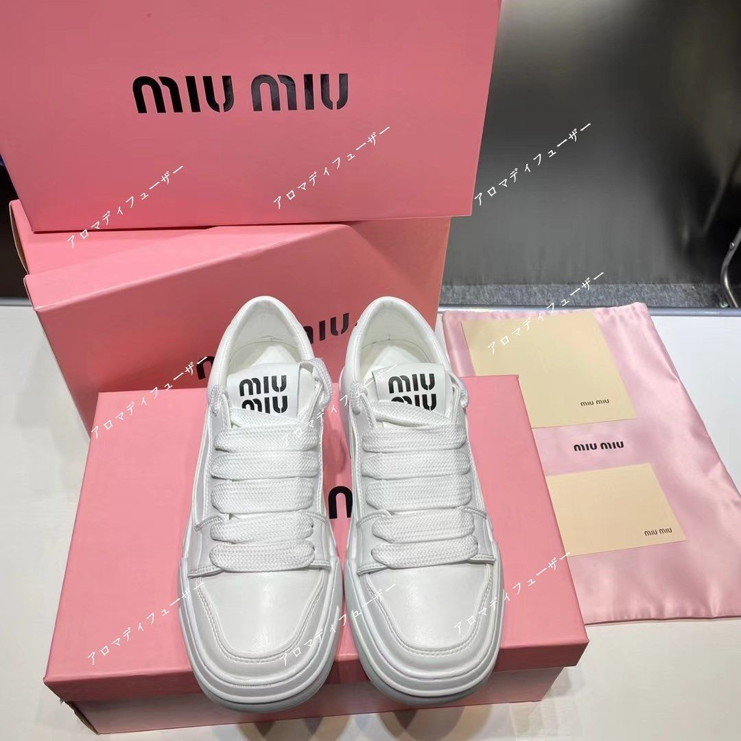 厚底 人気レデイースミュウミュウmiumiuスニーカー箱付 4cm