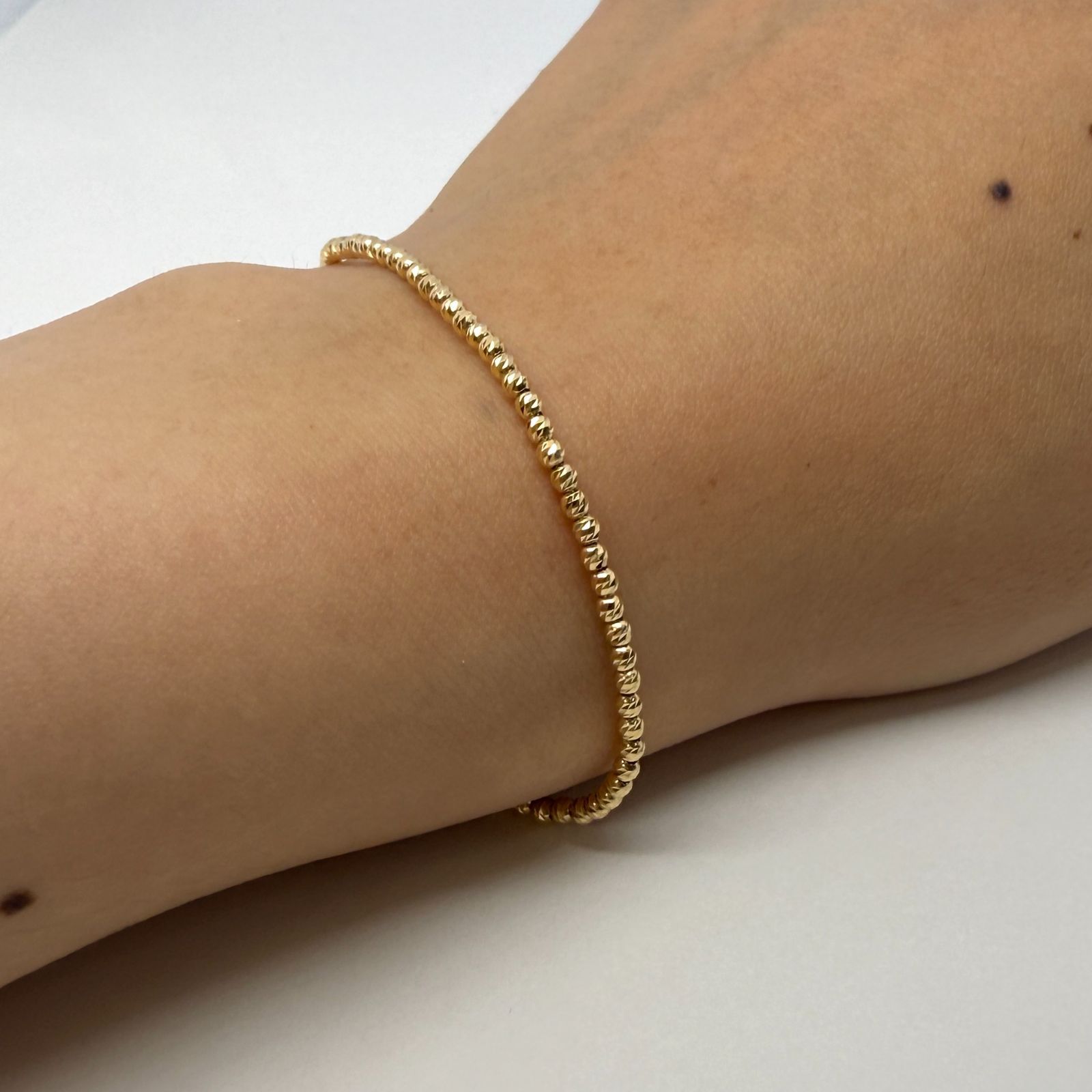 新品 ブレスレット 18金 カットボール 幅2mm 18cm ダイヤカット 新品 ブレスレット 18金 カットボール 幅2mm 18cm ダイヤカット