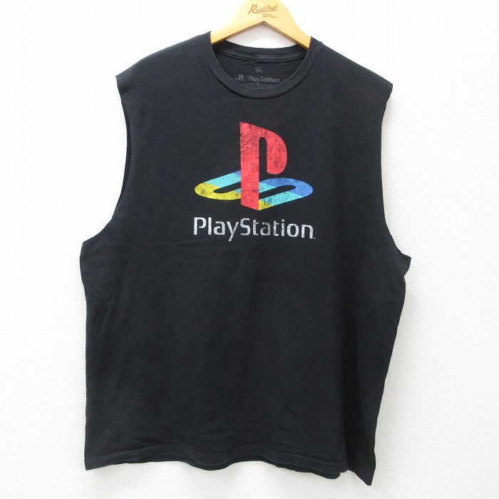XL/古着 ノースリーブ Tシャツ メンズ ゲーム プレイステーション 大きいサイズ コットン クルーネック 黒 ブラック 24jun15 中古