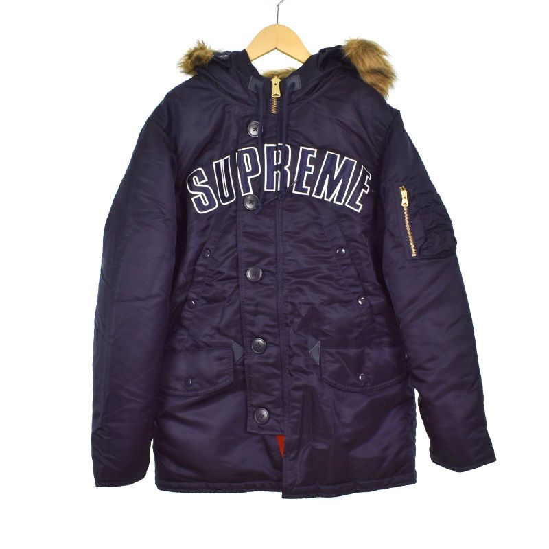 シュプリーム SUPREME 16AW Arc Logo N-3B Parka アーチロゴ パーカー フライトジャケット フェイクファー S 紺  ネイビー ■GY18