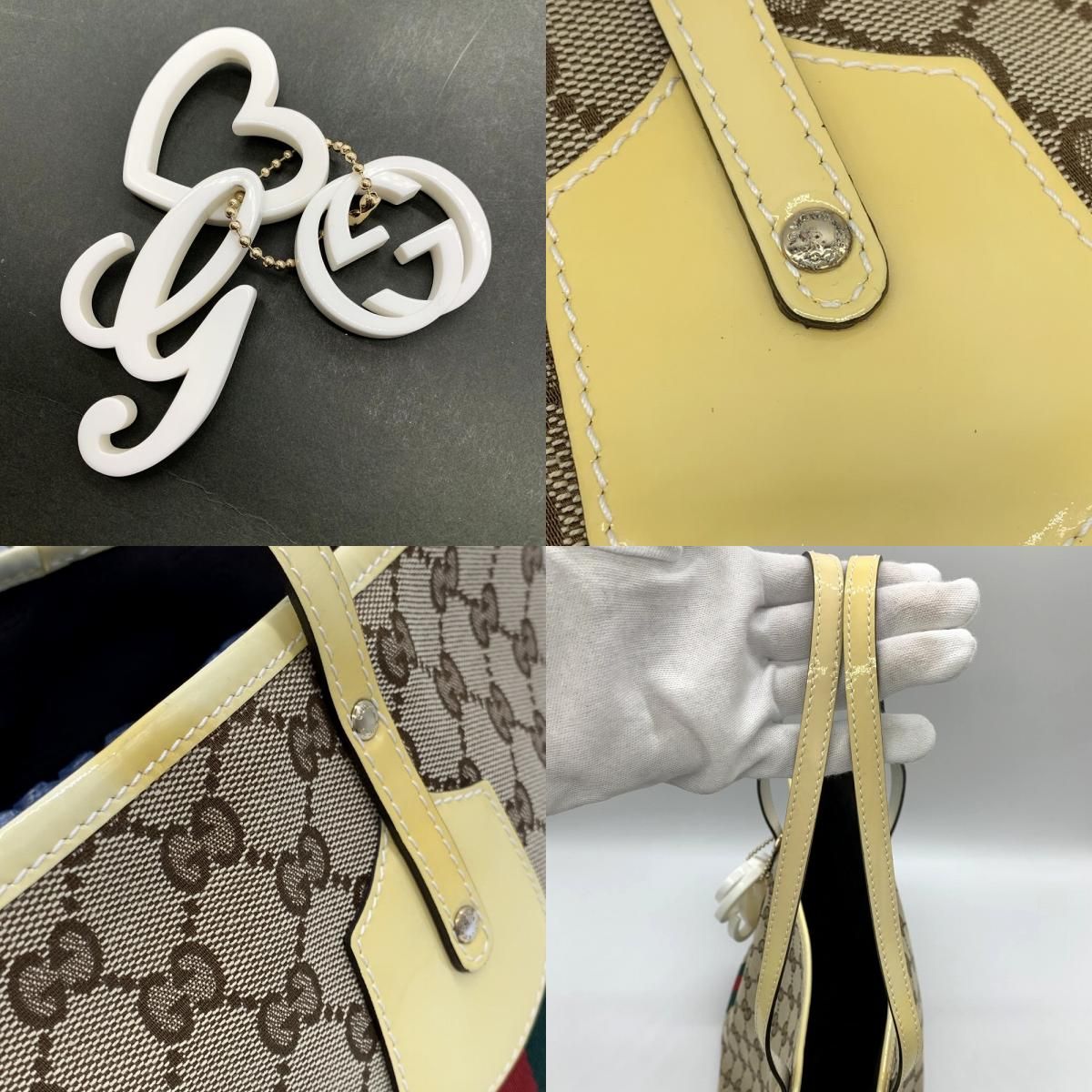 GUCCI グッチ シェリーライン かわいいハートチャーム付き トート 