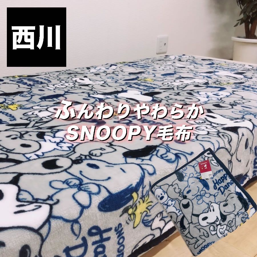 スヌーピー・ポリエステル毛布・西川・サイズ１４０×１９０・ふんわりやわらか毛布 スヌーピー・ポリエステル毛布・西川・サイズ１４０×１９０