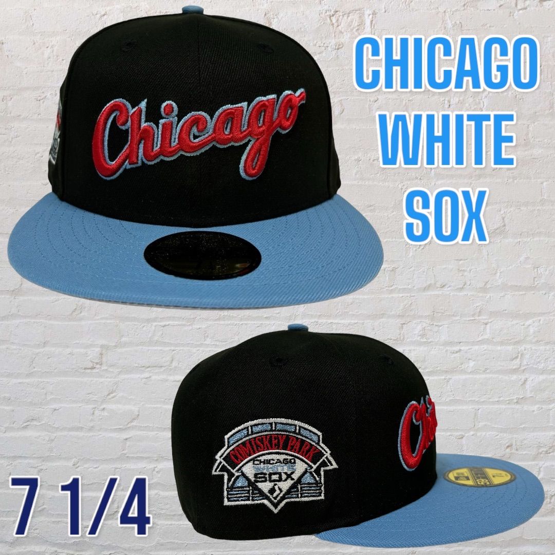 新品71/4 黒×水色シカゴ・ホワイトソックス海外限定ニューエラ59FIFTY CHICAGO WHITESOX