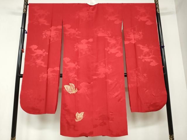 平和屋着物●振袖用長襦袢 袷 雲取几帳舞蝶文 金彩 正絹 DAAY5443ud