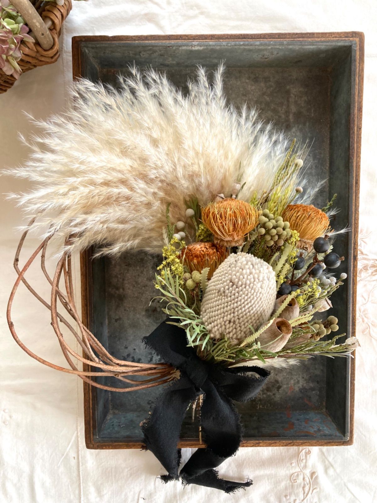 ネイティブフラワーとパンパスグラスふわふわナチュラルリース(32