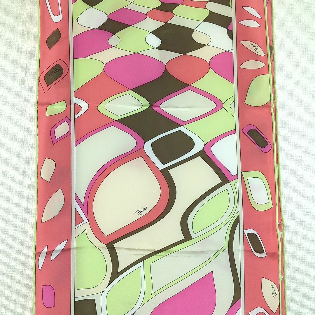 エミリオプッチ 100% スカーフ ピンク ブラウン ベジュー イタリア製 エミリオプッチ 100% スカーフ ピンク ブラウン ベジュー