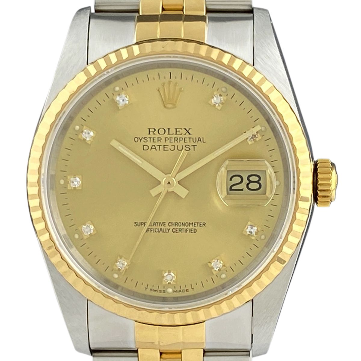 ロレックス ROLEX デイトジャスト 10Pダイヤ 16233G 腕時計 SS YG ダイヤモンド 自動巻き シャンパンゴールド メンズ 【中古】