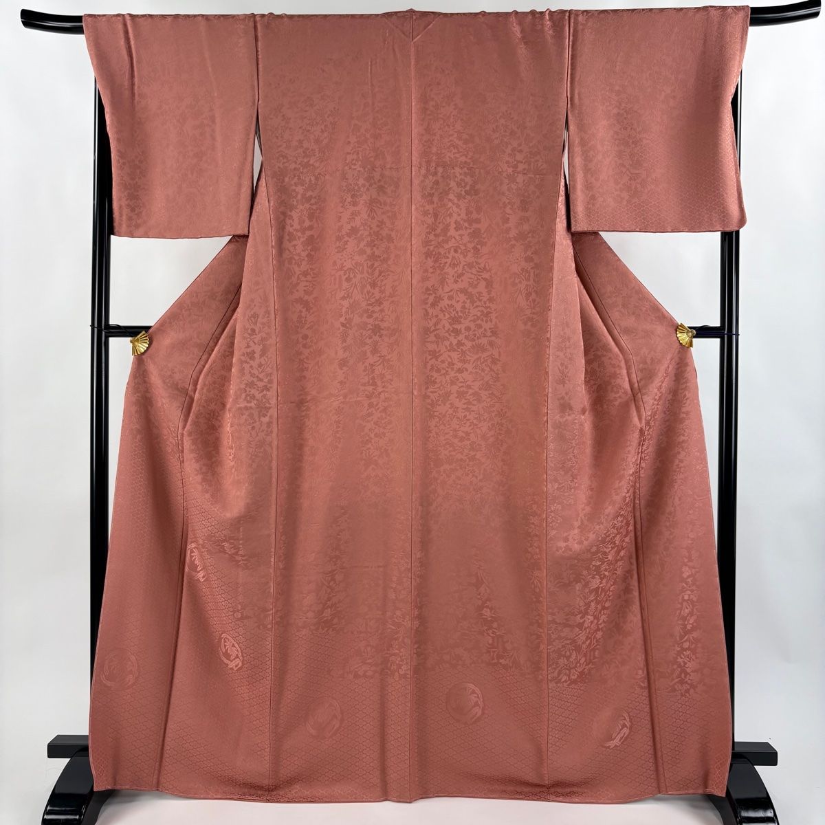 色無地 身丈168cm 裄丈68cm L 袷 地紋 サーモンピンク 正絹 秀品