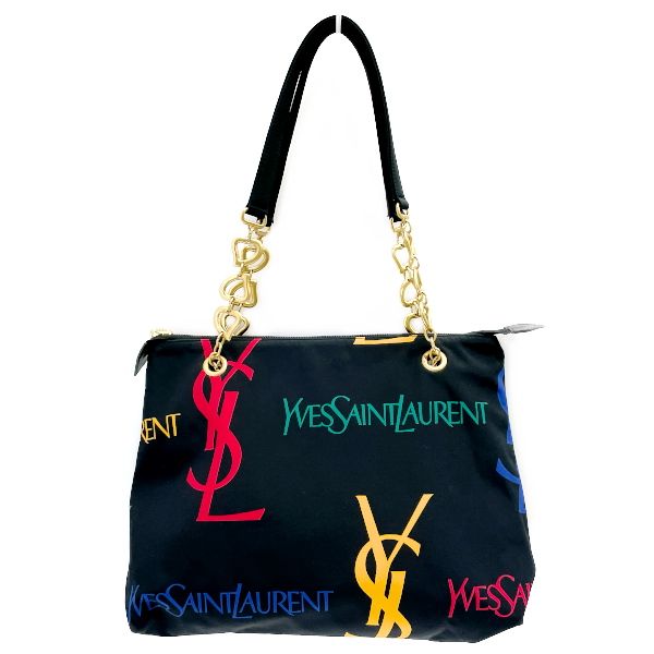 イヴ・サンローランYSL ロゴプリントハートチェーン ショルダーバッグ ブラック イヴ・サンローランYSL ロゴプリントハートチェーン ショルダー