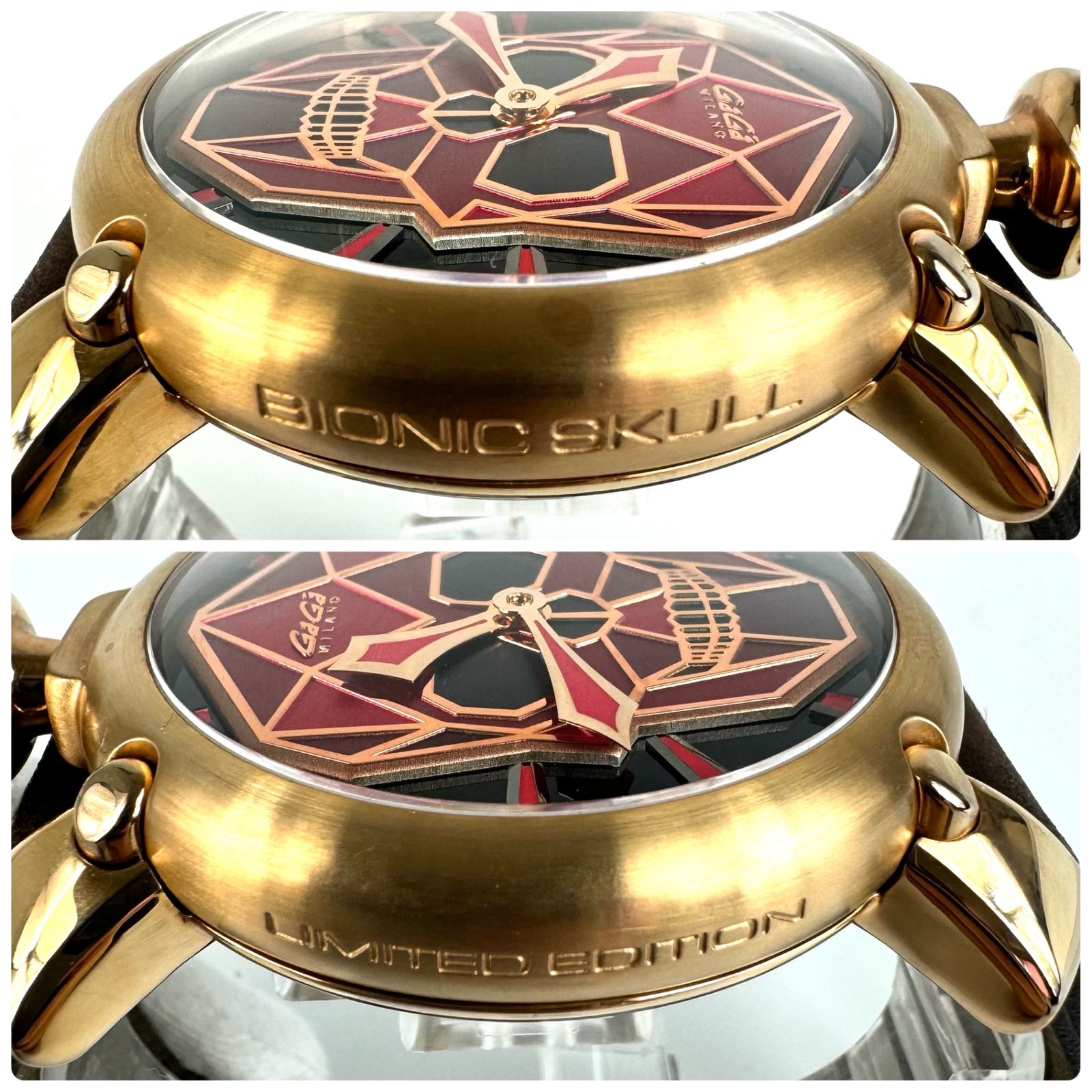 【希少品】ガガミラノ GaGa MILANO マニュアーレ48 BIONIC SKULL 5061.03S 手巻き 裏スケ 革ベルト マルチ ...