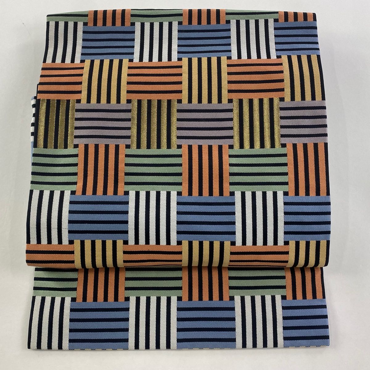 付け帯 秀品 作り帯 網代文 金糸 黒 正絹