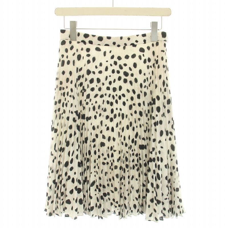 バーバリー BURBERRY スカート ひざ丈 プリーツ ダルメシアン柄 絹 シルク混 UK6 S 黒 ブラック 白 ホワイト |YT