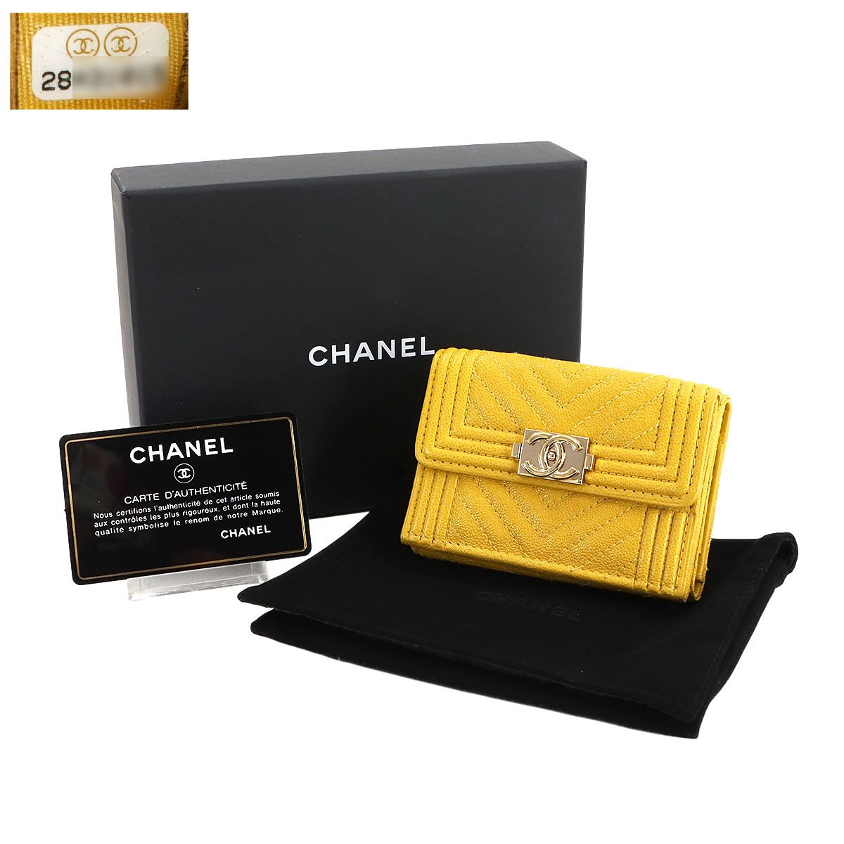 CHANEL  シャネル スモール フラップ ウォレット イエロー シャネル CHANEL 2つ折り財布 キャビアスキン クラシック