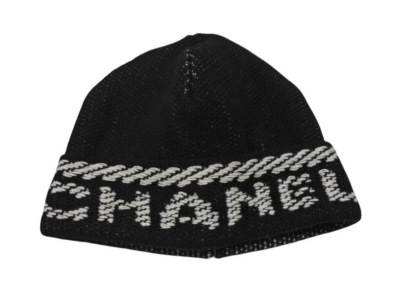 CHANEL シャネル ビーニー ニットキャップ ニット帽 AA8449 ロゴ カシミヤ ブラック ホワイト 4b007994