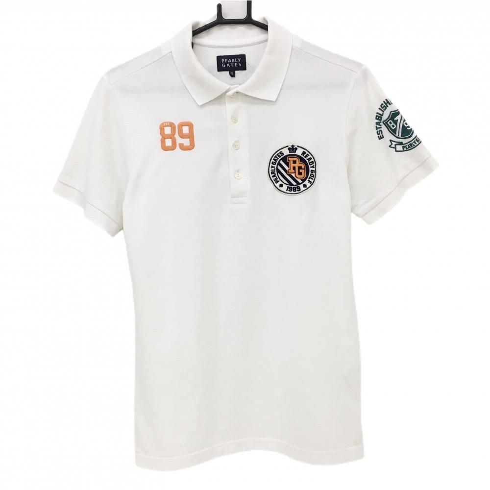 パーリーゲイツ 半袖ポロシャツ 白 刺しゅうワッペン メンズ 5(L