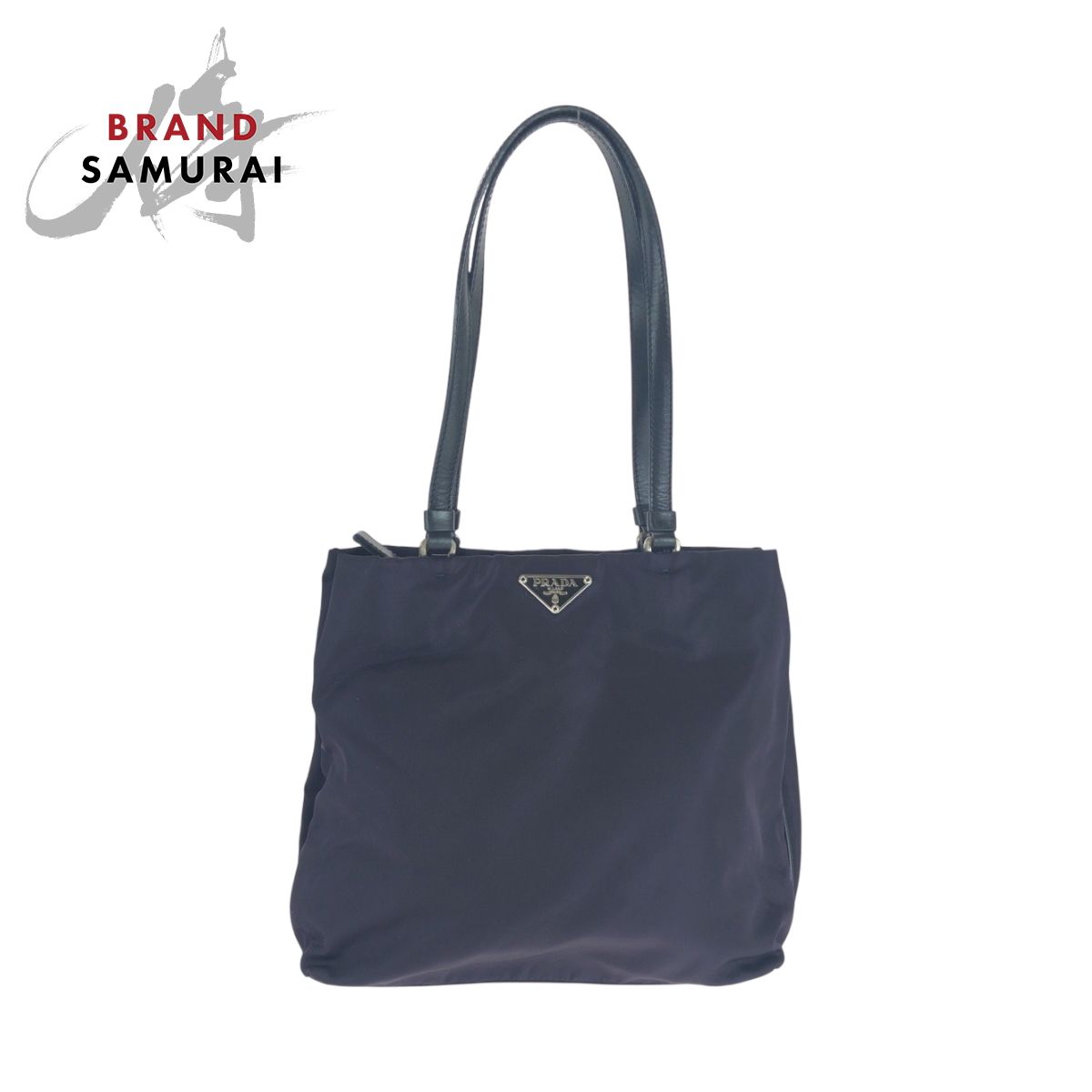 美品 PRADA プラダ テスート 三角ロゴプレート パープル ブラック 