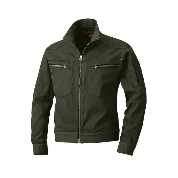 〔村上被服製〕 ブルゾン/作業着 〔アーミーグリーン サイズL〕 ストレッチ素材と横からも装着ファスナー 綿 ポリエステル 3203