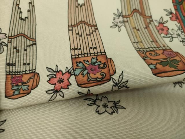 平和屋着物▽太鼓柄袋帯 手描き 草花文 正絹 逸品 DAAV9808sf