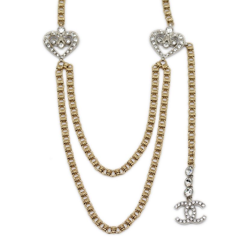 ハートモチーフでエレガントに◎【CHANEL】ロングネックレス シャネル ロングネックレス ハートモチーフ ラインストーン
