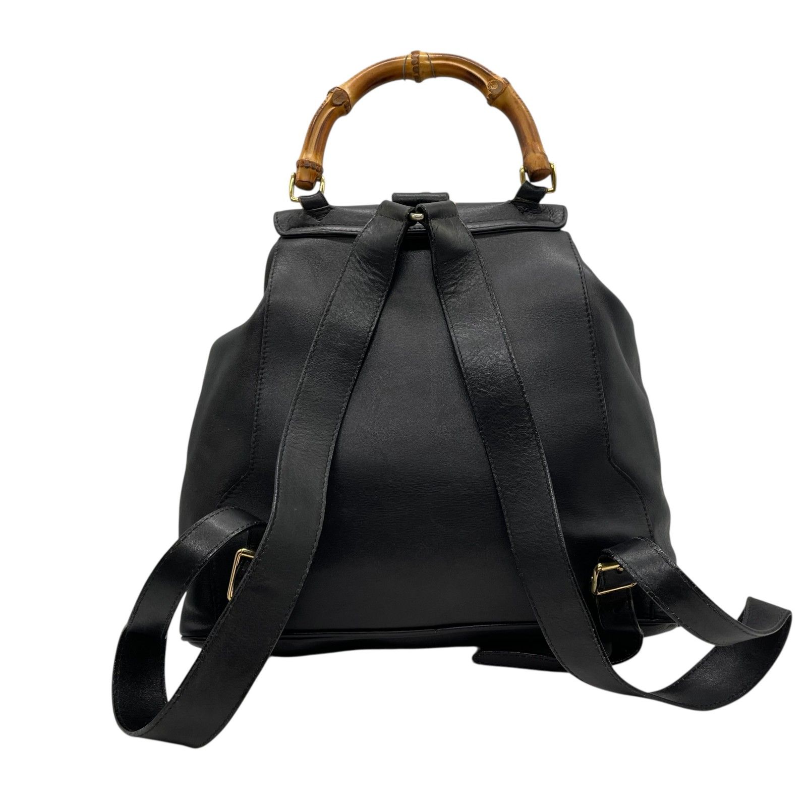 GUCCI バンブー リュック オールレザー ゴールド金具 黒 ターンロック 美品 GUCCI オールドグッチ バンブー リュックサック バック
