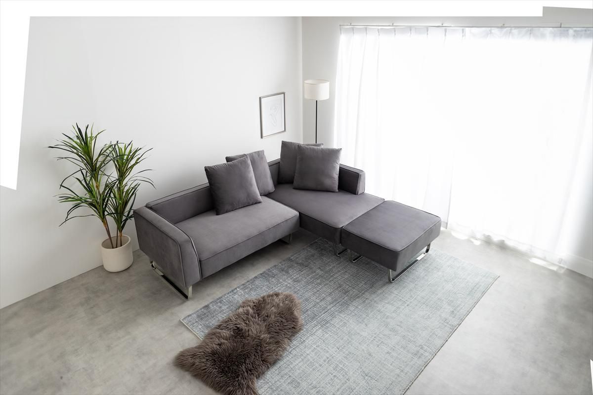 3点セット】Sommet 2人掛けカウチソファ2脚+オットマン 3点セット】