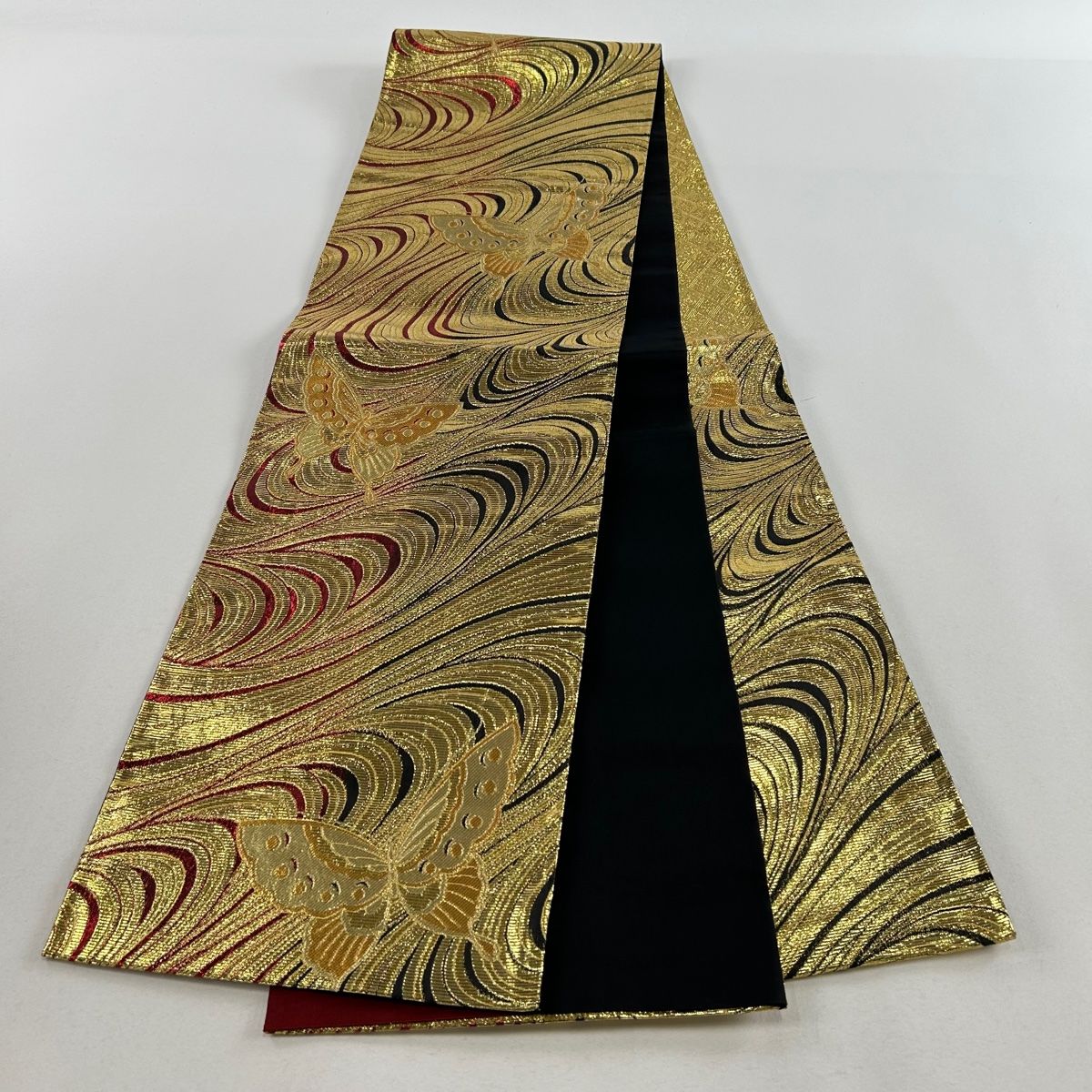 袋帯 美品 秀品 蝶 流水 箔 金糸 金色 六通 正絹 【中古