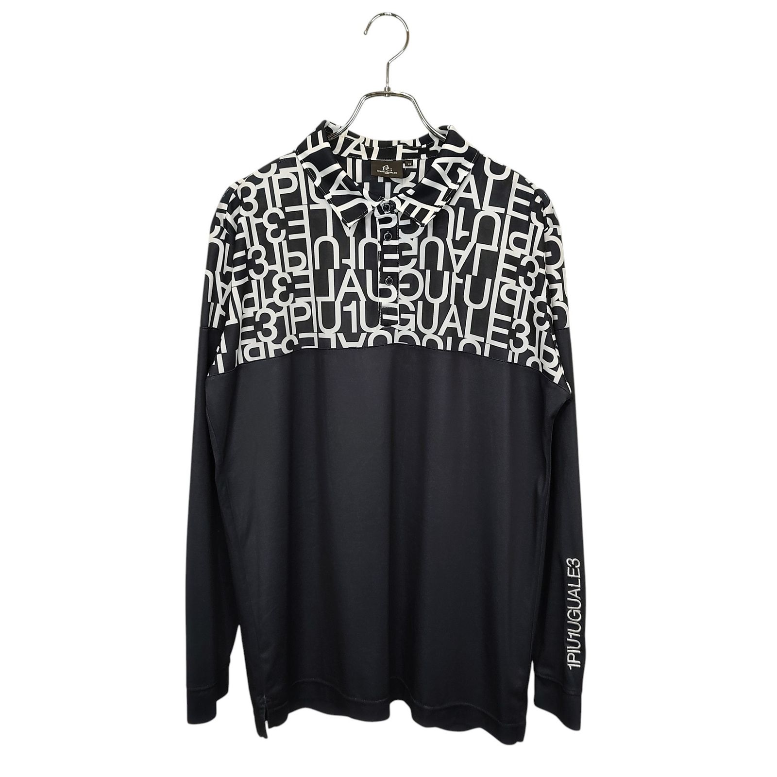 1PIU1UGUALE3 GOLF ウノピュウノ ゴルフ ショルダーロゴ総柄長袖ポロシャツ GRT056 POE236 6 XL ブラック