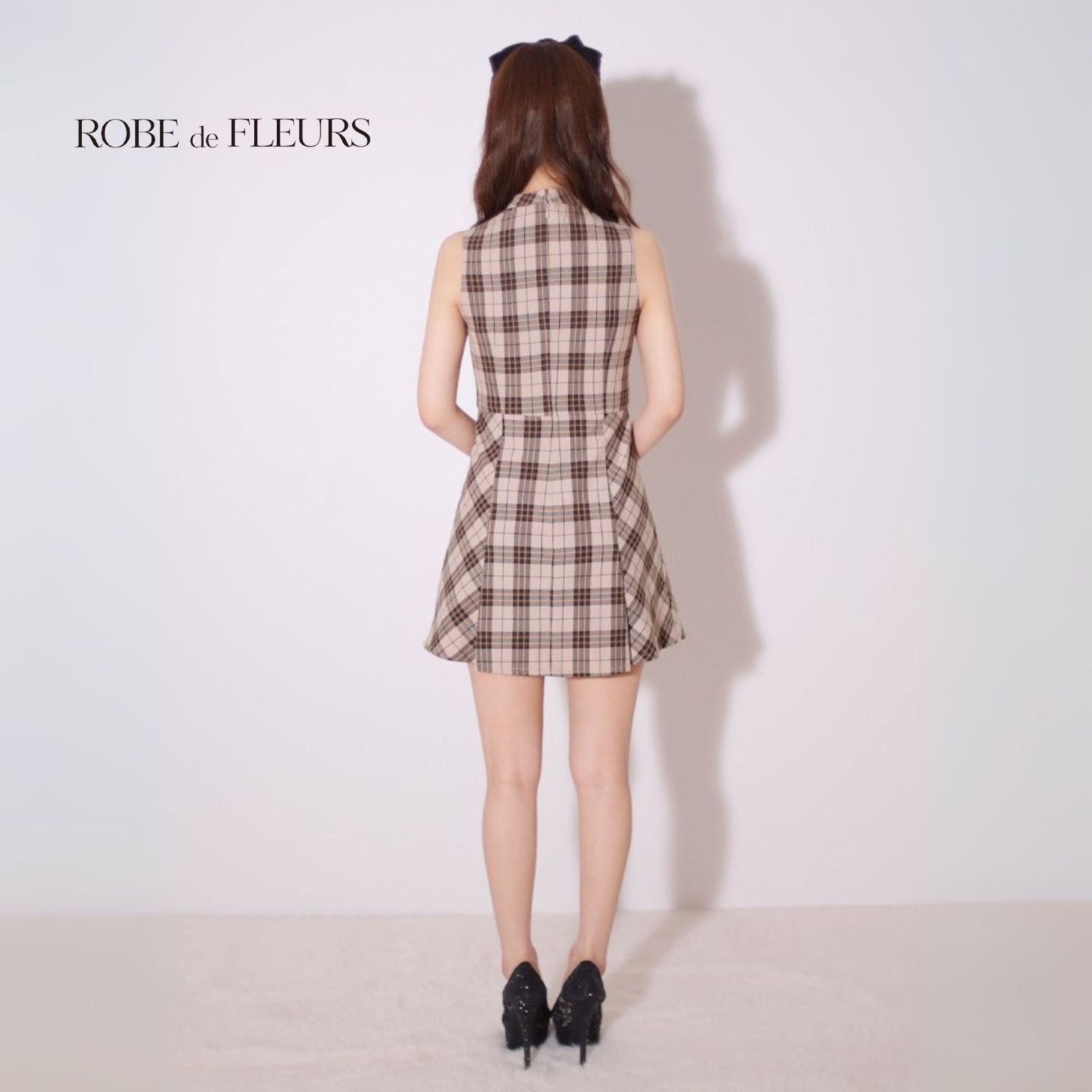 バストカットノースリーブチェックミニキャバドレス Black