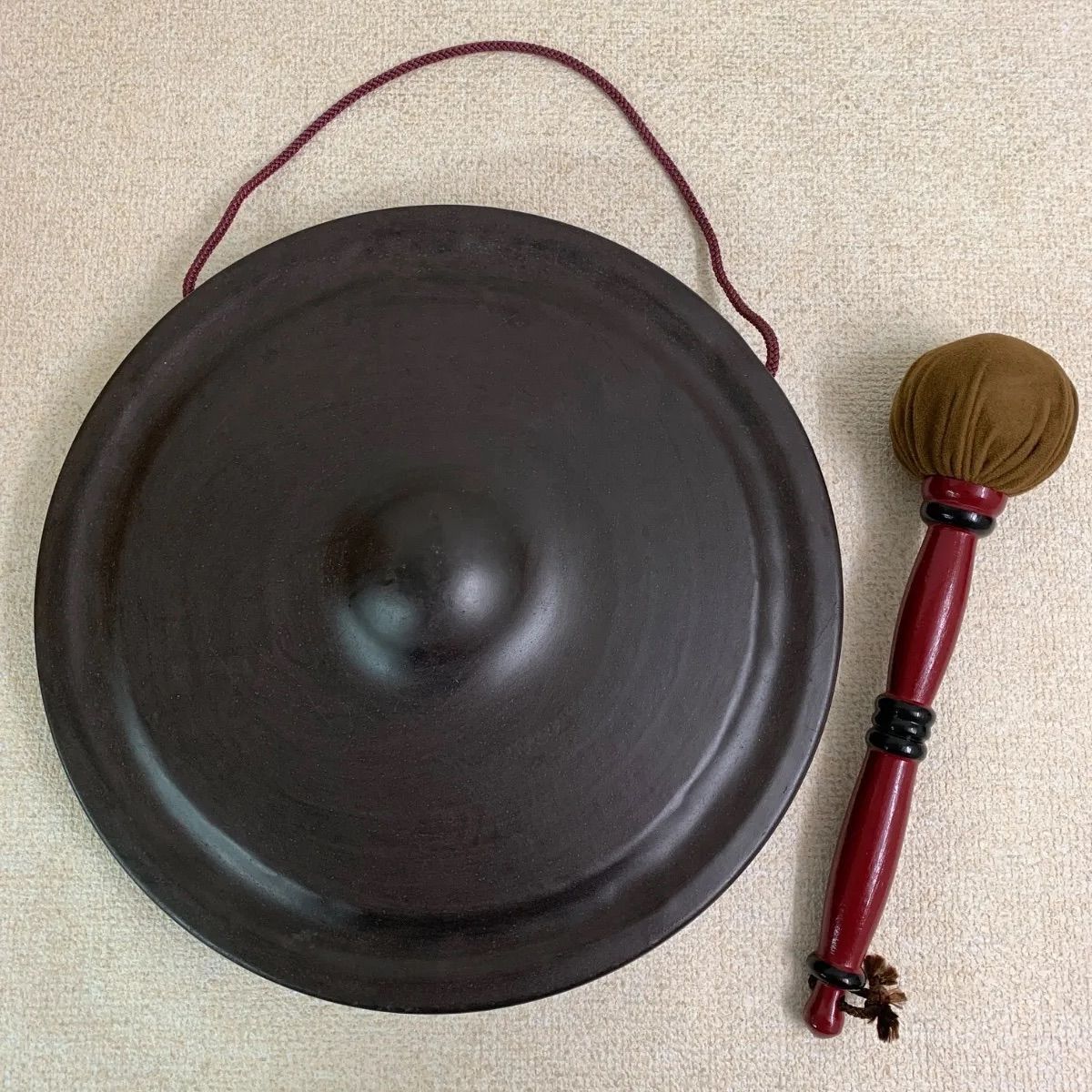 茶道具 銅鑼 ドラ ばち付 茶道具 金属製 銅鑼 ドラ 鐘 ばち付 検 金属工芸 コレクション