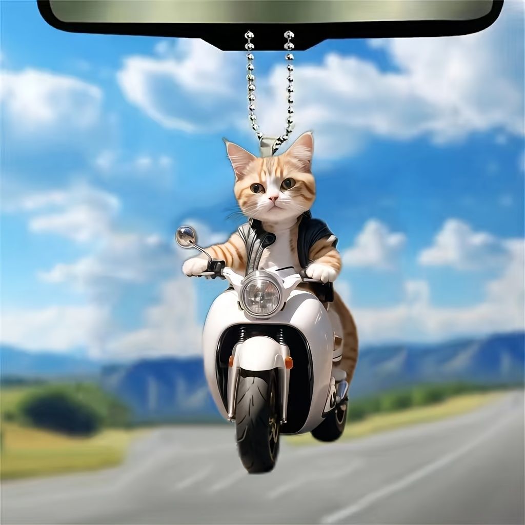 キーホルダー ネコ 可愛い オートバイ 2D アクリル 8cm バイクに乗る猫