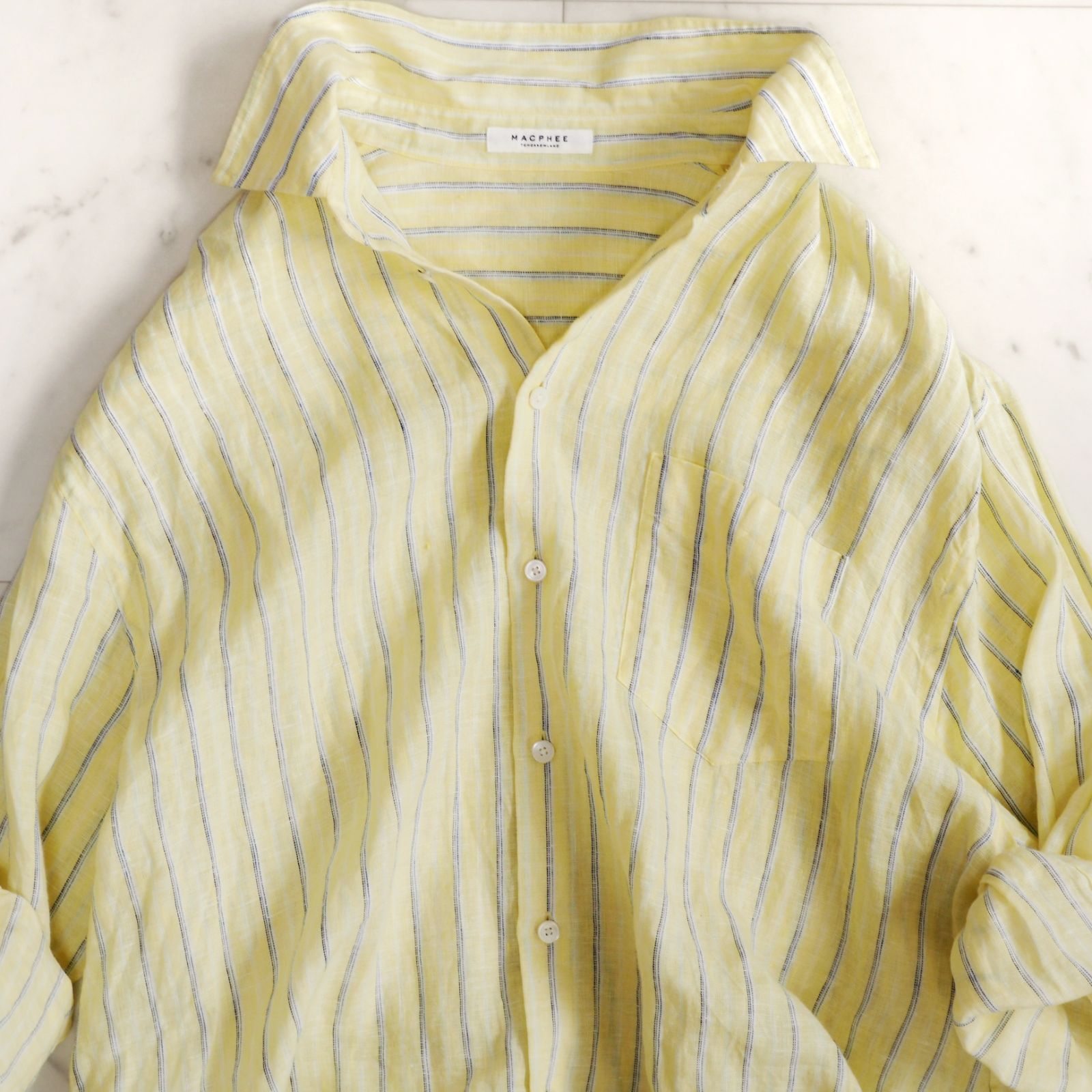 美品　MACPHEE リネンストライプシャツ　M 36 マカフィー 極美品【MACPHEEマカフィー】リネンシャツ 36 イエロー