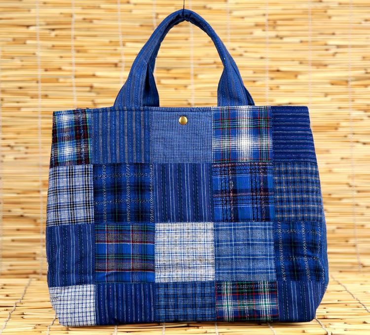 SGYP141 藍染手織り古布 × パッチワーク トートバッグ 超大容量