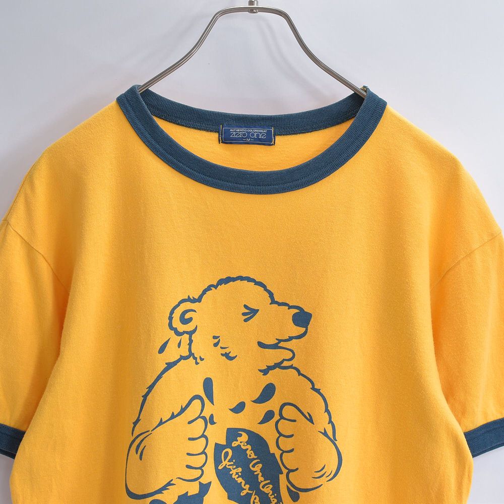 80～90s zero one クマさん イラストデザイン リンガーTシャツ