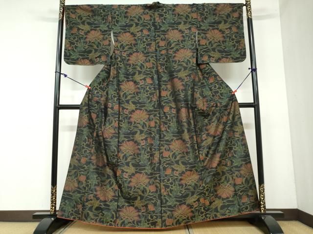 平和屋着物 本場大島紬 洋花文 正絹 DAAY5469ud