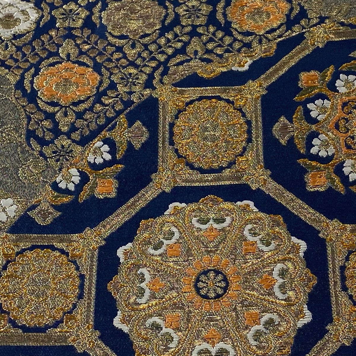 403my80☆袋帯 金駒刺繍 蜀江文 七宝 亀甲 花唐草 金糸☆美品