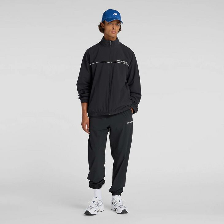 ニューバランス ウインドブレーカー メンズ 上下 Newbalance ウーブン 裏メッシュ ジャケット ロングパンツ セットアップ トラックスーツ トレーニング スポーツウェア 上下組 メンズウエア 黒 服 |AMJ53170-AMP53170-BK