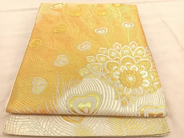 平和屋着物◎六通柄袋帯 唐織 孔雀花文 金銀糸 正絹 逸品