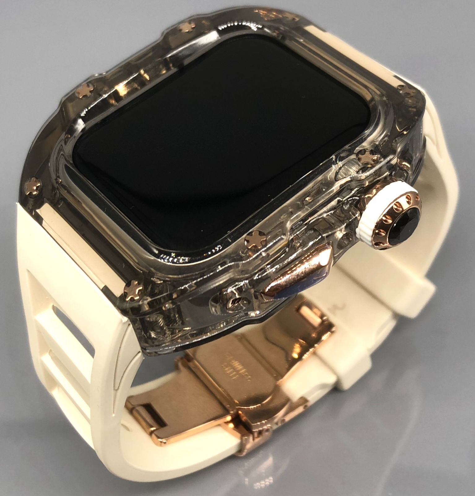 GimelZayin zc ローズゴールド クリアブラック ホワイト アップルウォッチ ラバーベルト カバー クリア ケース 44 mm 45 4 5 6 7 8 se スポーツ メンズ レディース Apple Watch バンド