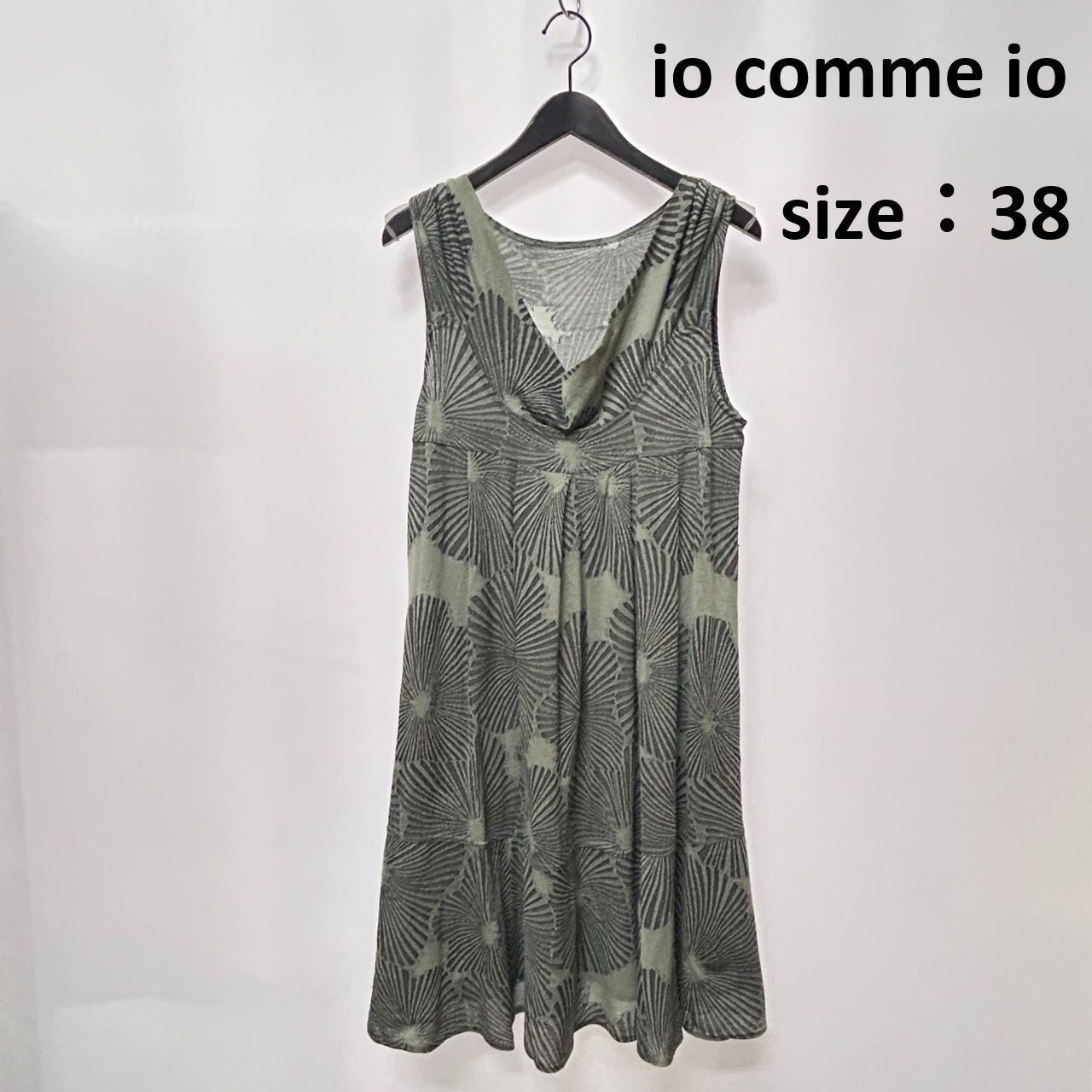 io comme io 38 グリーン系 カットソー ノースリーブチュニック 総柄 ゆったり レディース センソユニコ マツオ イオコムイオ
