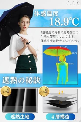 【色:ブラック】Prv 【 体感温度-18.9℃ 折りたたみ日傘 】 晴雨兼用