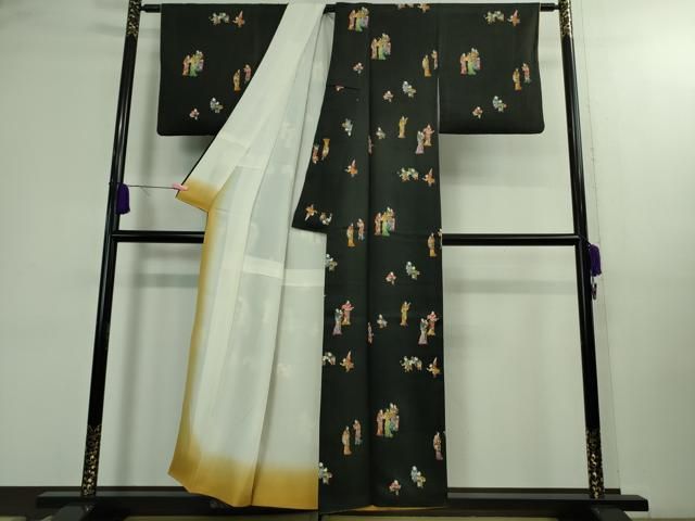 平和屋着物□極上 小紋 人物文 黒地 逸品 DZAA9894kh5 - メルカリ