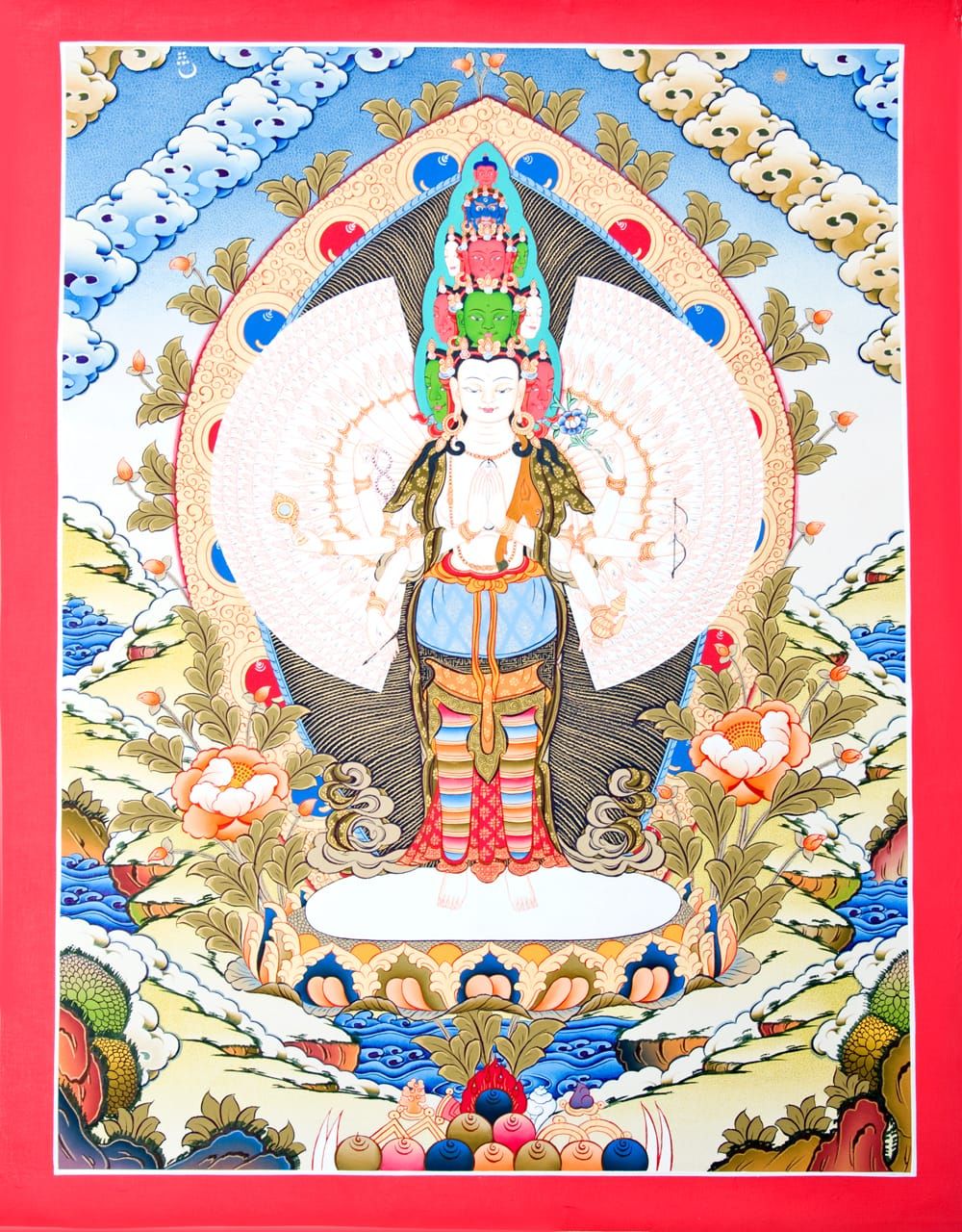 一点物〕タンカ - 十一面千手千眼観世音菩薩 50x67 / 観世音菩薩