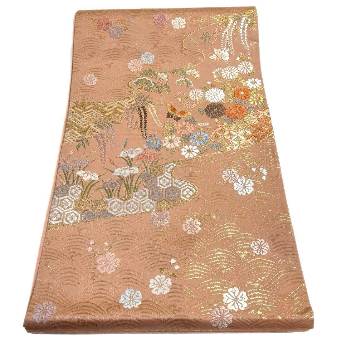 袋帯 本金箔 菊花 藤の花 花模様 唐織 着物 064a p - メルカリ