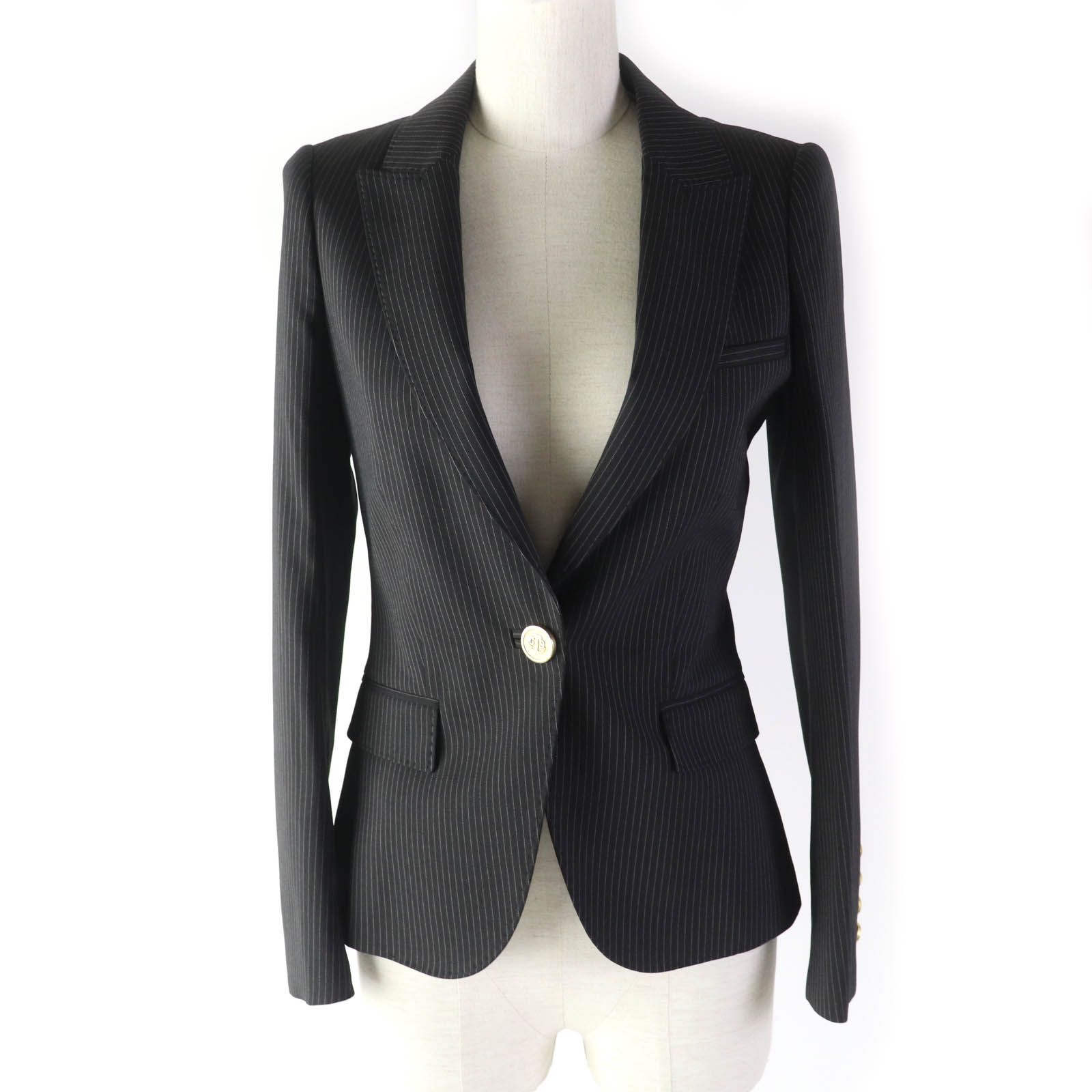 極美品☆GUCCI グッチ ストライプ柄 ロゴ金ボタン付 ウール シングル  