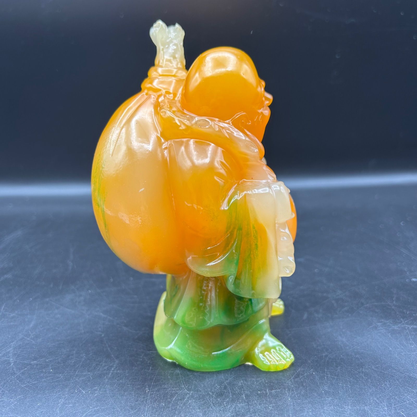 [未使用 美品]イエローオニックス　布袋様　七福神　天然石　置物　縁起　美術工芸 七福神 布袋様 色彩グラデーション 置物 商売繁盛 縁起物 古美術 骨董