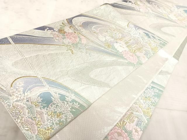 平和屋着物◎佐賀錦 六通柄袋帯 唐織 御所車花文 金銀糸 正絹