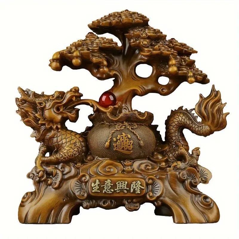 龍 ドラゴン 金のなる木 置物 オブジェ 繁栄 樹脂素材 高級感 37cm 風水 龍の黄金木 大サイズ 招財樹 金のなる木 置物 シトリン 蓮