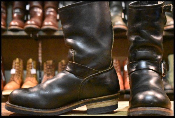 7.5D PT91刺繍 レッドウィング 2268 エンジニア 黒 ブラッククローム スチールトゥ プルオン ブーツ redwing HOPESMORE FI536