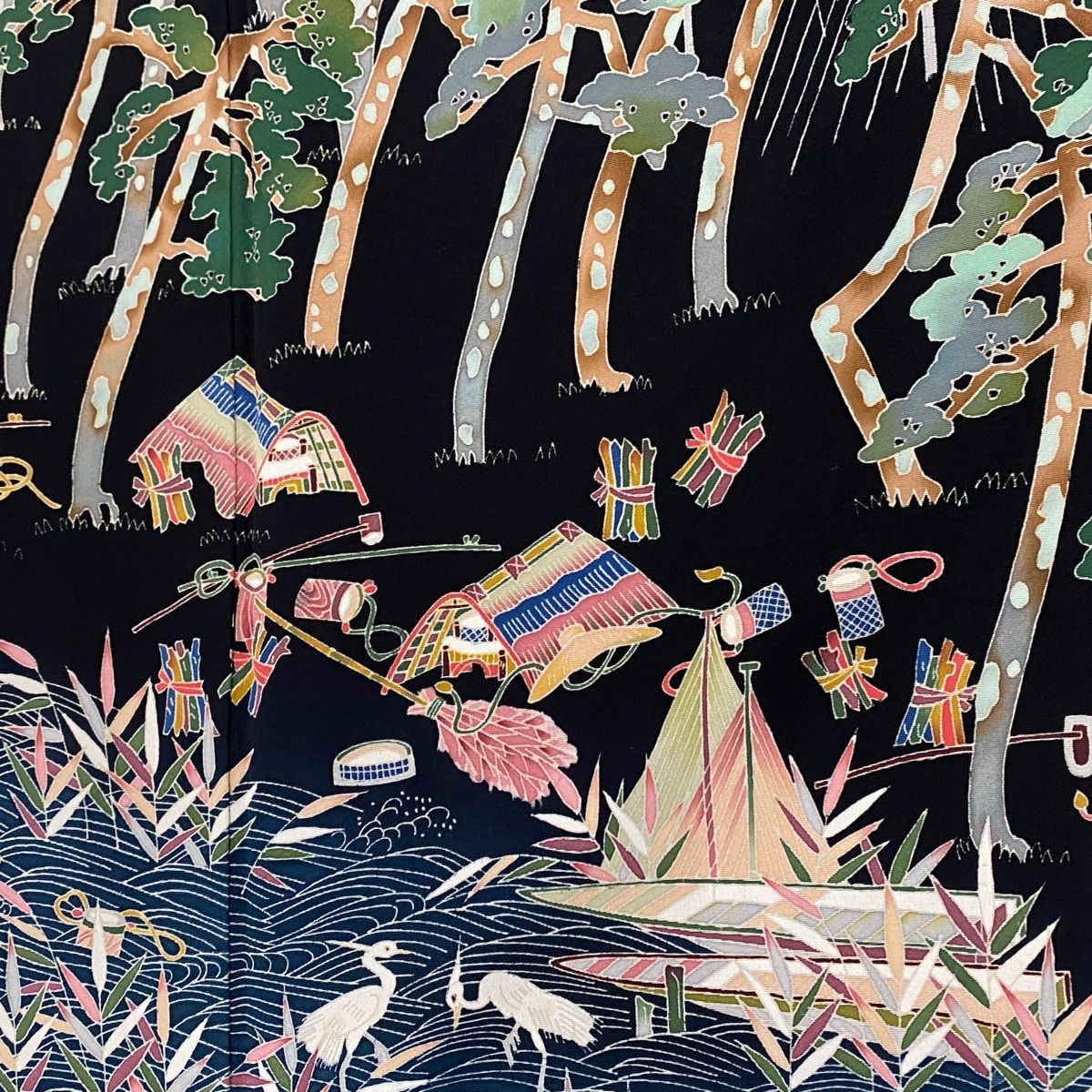 正絹黒留袖 本加賀友禅 柿本市郎 陶器花文②(訪問着、紬、袋帯なども出品)